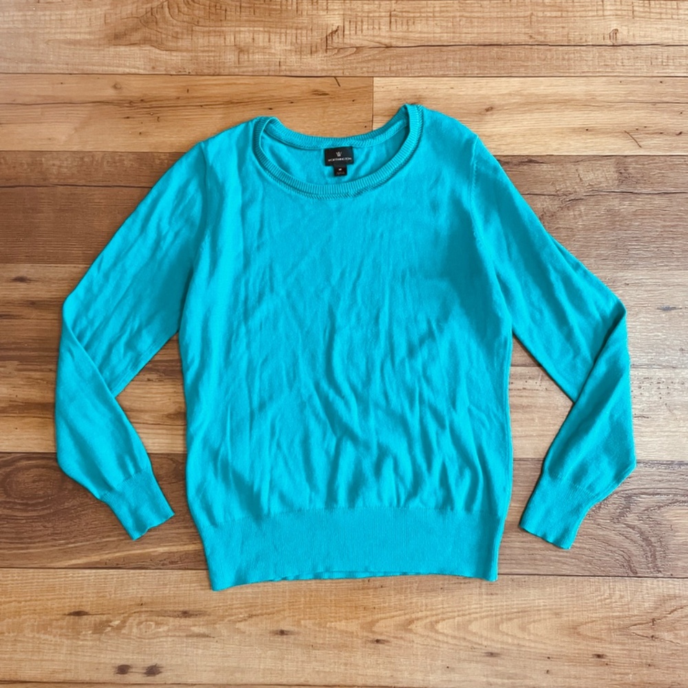 Women's Worthington Green Round Neck Embroidered Sweater